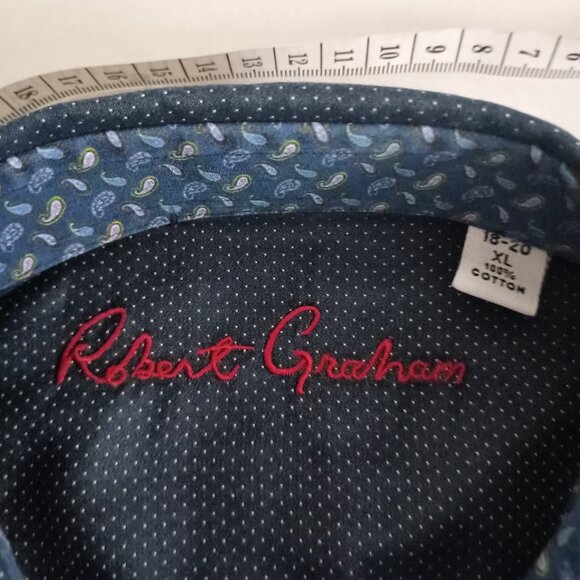 Robert Graham Boys Cotton Blue White Dot Button Down Shirt  Size XL 18–20 EUC - Picture 7 of 16
